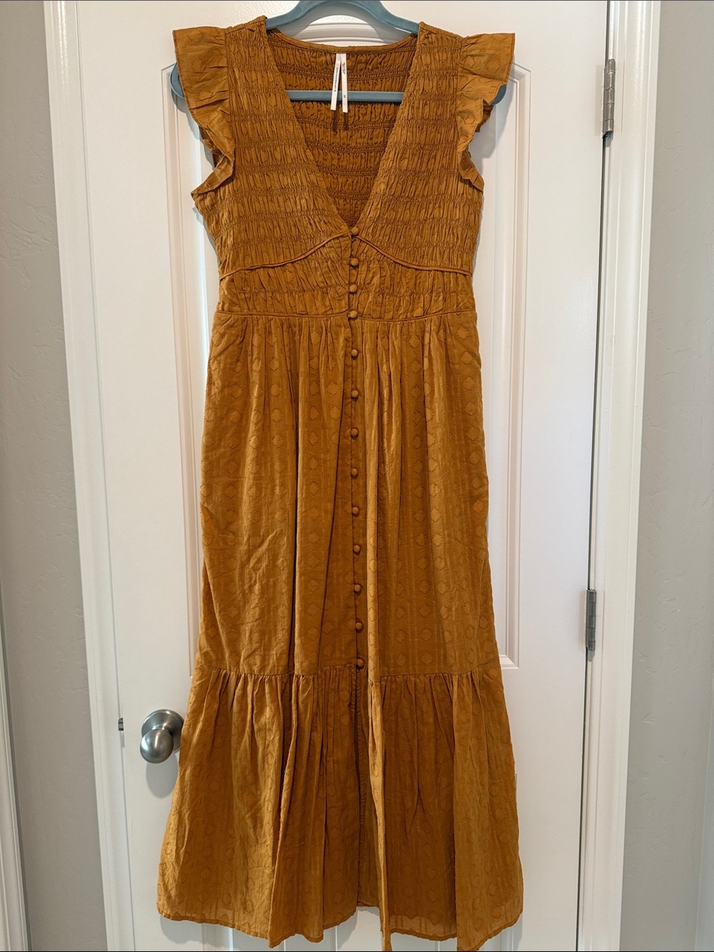 Anthropologie Peregrine Smocked Maxi Dress Mustard